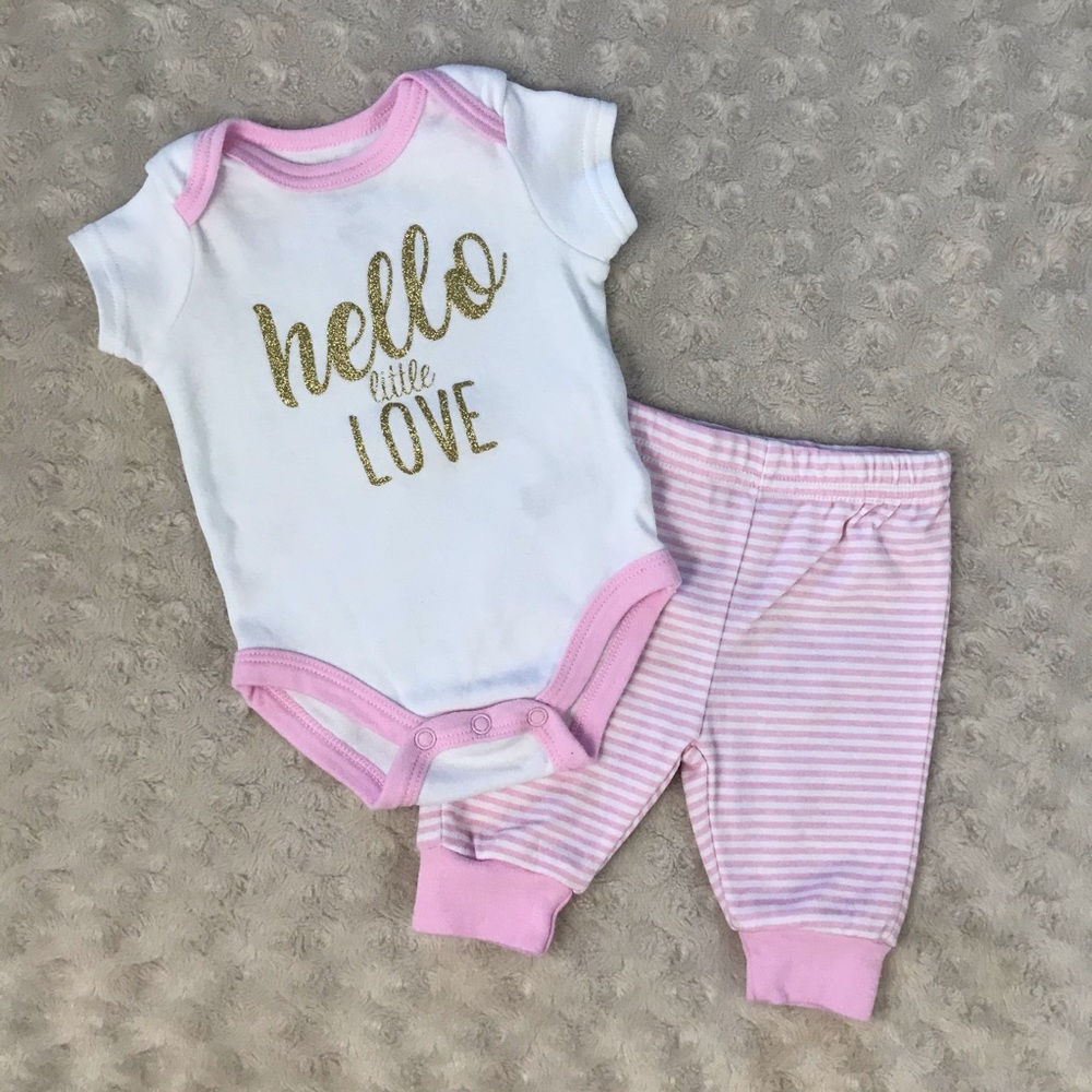 Baby Essentials Hello Love Gold Glitter Outfit Set